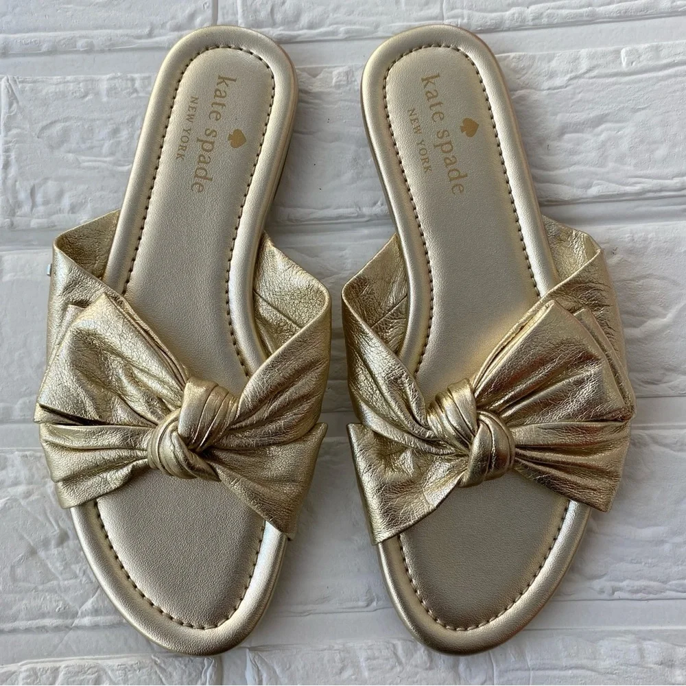 Kate Spade Marcella Metallic Gold Sandal Flats, Upper Leather